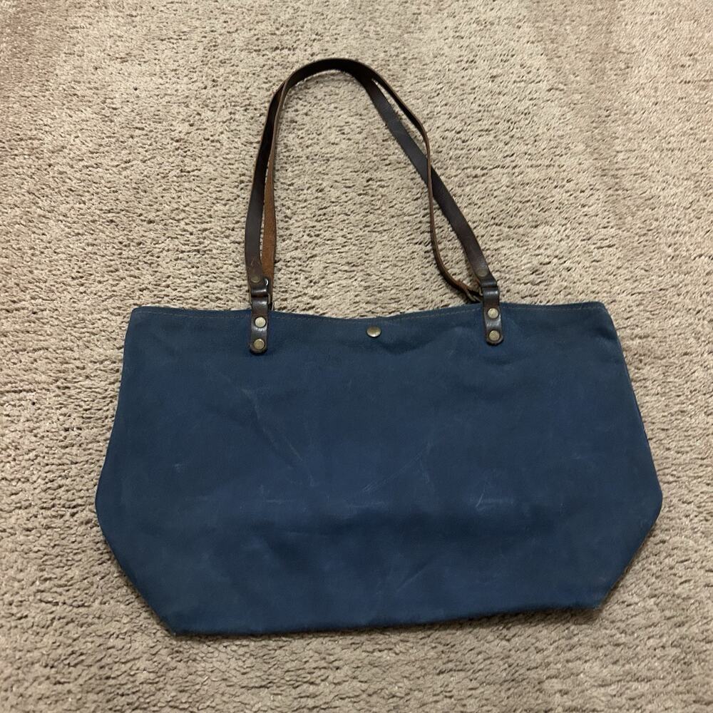 In Blue Handmade Waxed Canvas & Leather Farmers Market tote Bag